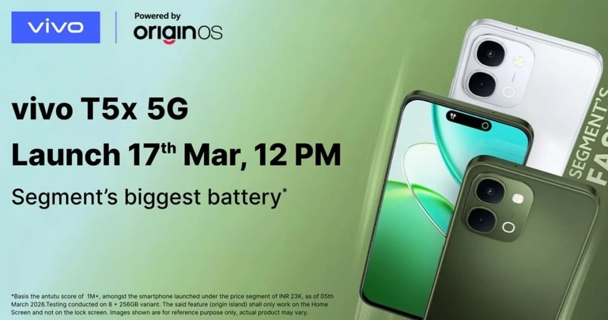 Vivo T5x 5G Launching in India on March 17 with 7,200mAh Battery and IP69+ Rating