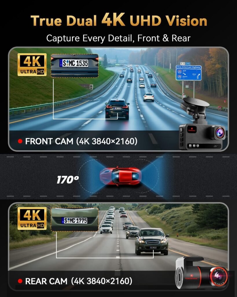 TERUNSOUL D016 Dash Cam with True Dual 4K UHD Vision
